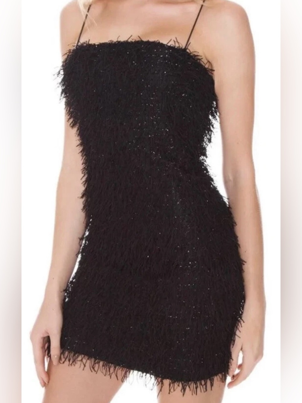 Forever 21 Black Fringe Mini Dress NWT Small Y2K Sparkle Party Festival Club